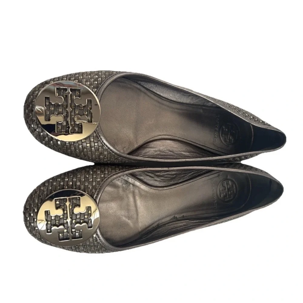 Tory Burch flats Shoes size 9.5 Ballet Slip Ons Gray Silver